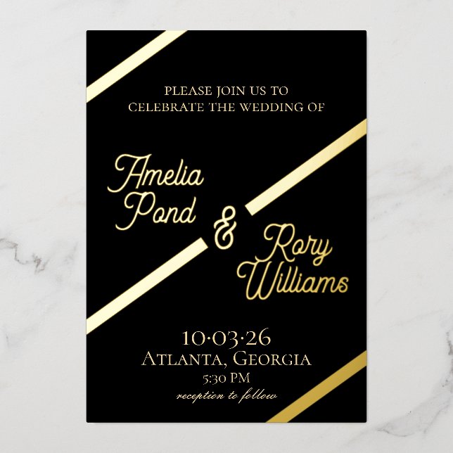 Bold Diagonal Foil Wedding Invite (Front)