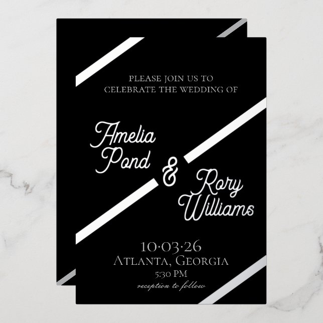 Bold Diagonal Foil Wedding Invite (Front/Back)