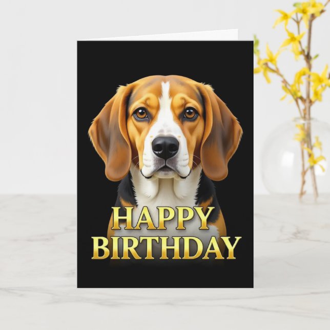BOLD DISTINCT CLOSEUP BEAGLE BIRTHDAY CARD (Yellow Flower)