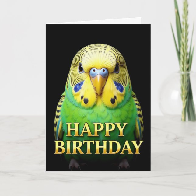 BOLD DISTINCT CLOSEUP BUDGIE BIRTHDAY CARD (Front)