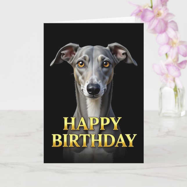 BOLD DISTINCT CLOSEUP GREYHOUND BIRTHDAY CARD (Orchid)