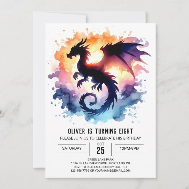 Bold Dragon Birthday Digital Invitation (Front)