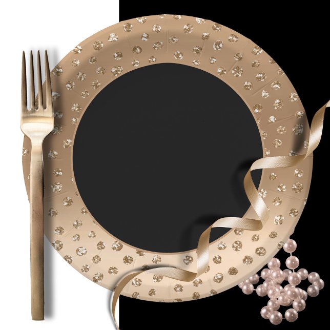 Bold Dramatic Elegant Chic Gold Glitter Black  Paper Plate (Creator Uploaded)