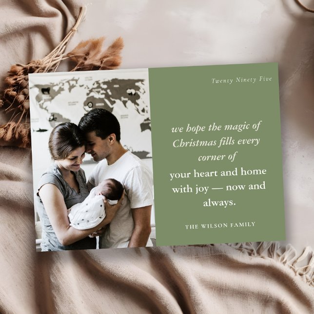 Bold Dusky Green Minimal 1 Photo Rust Christmas Holiday Card (Creator Uploaded)