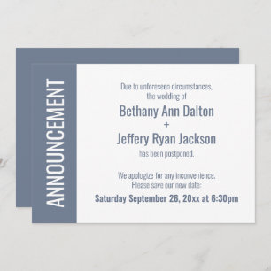 Bold Dusty Blue Postponed Wedding Announcement