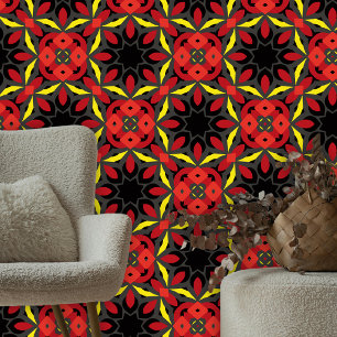 Bold Dynamic Red Black Yellow Stylised Floral Wallpaper