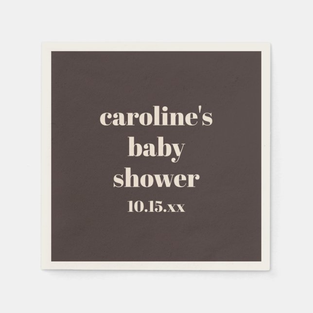 Bold Earthy Brown Modern Fun Custom Baby Shower Napkin (Front)