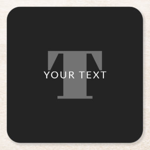 Bold Editable Text Black White & Grey Square Paper Coaster