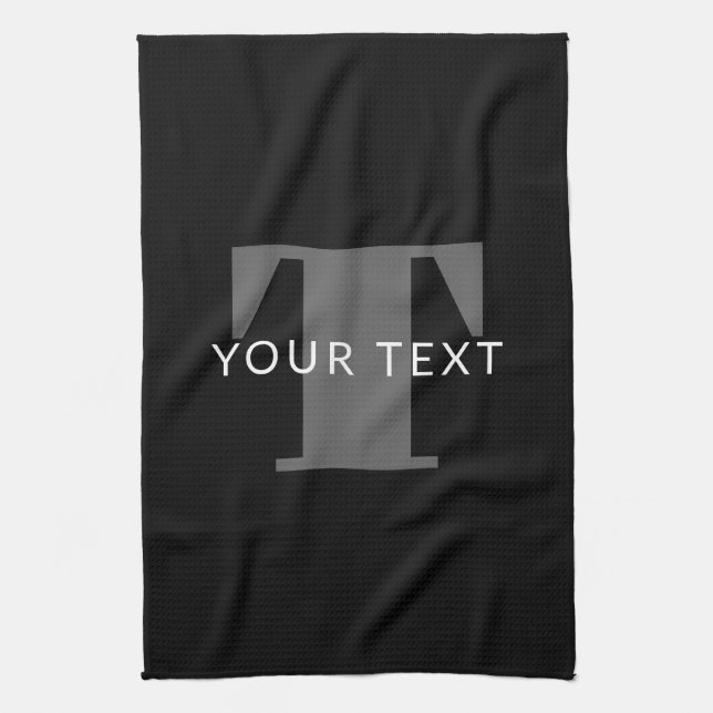 Bold Editable Text | Black White & Grey Tea Towel (Vertical)