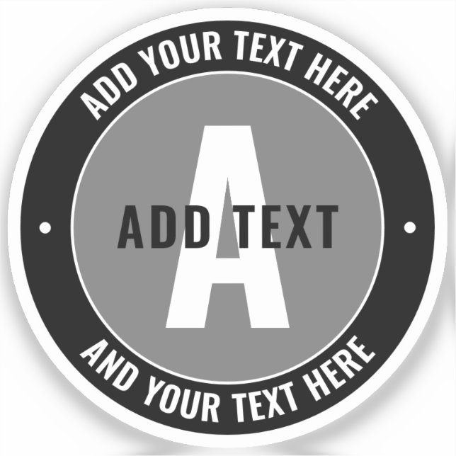 Bold Editable Text & Monogram | Black & Grey (Front)