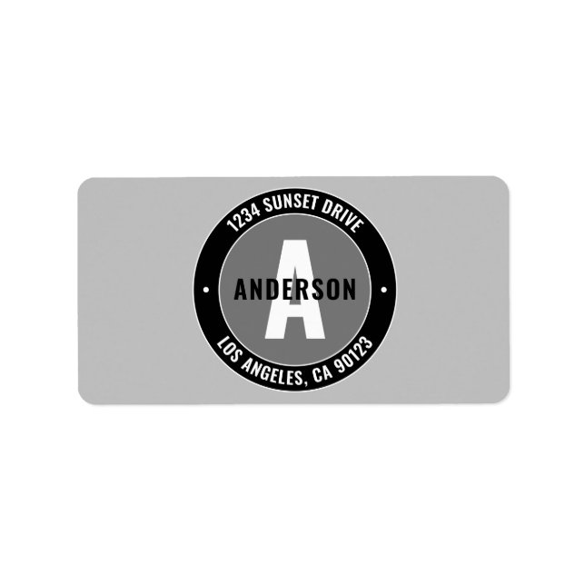 Bold Editable Text & Monogram | Black White & Grey Label (Front)