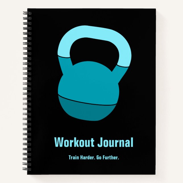 Bold Electric-Blue Black Logo Motto Workout Notebook (Front)
