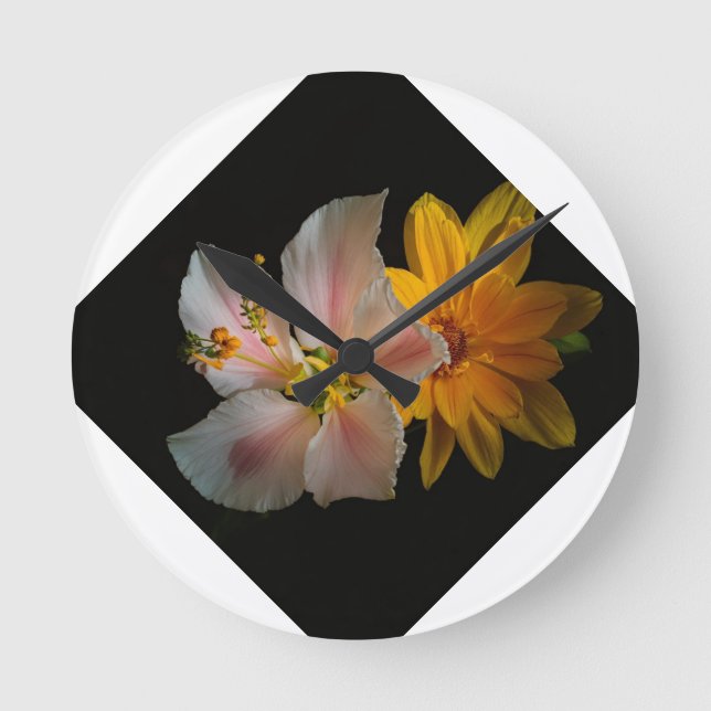 Bold Elegance: Black Flower Pillow" Round Clock (Front)