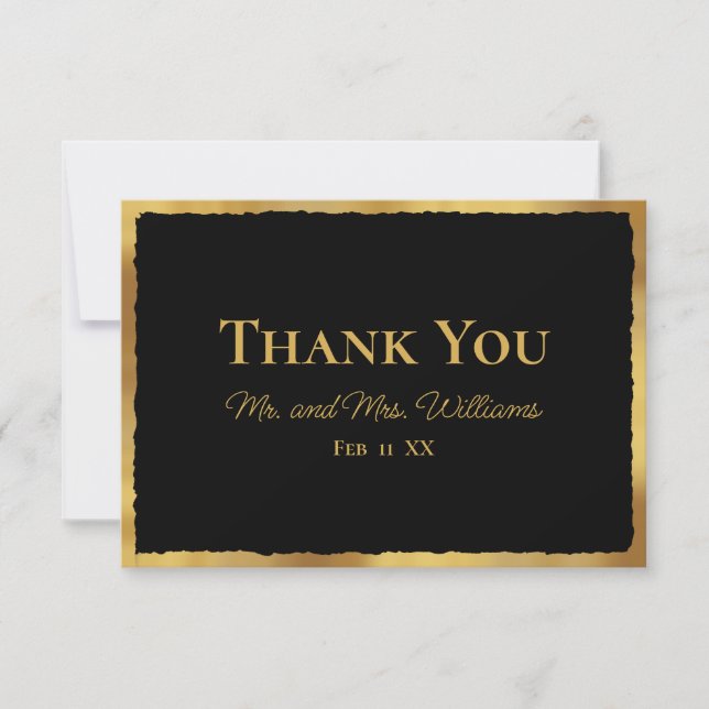 Bold Elegance Luxe Gold Edge Black Wedding Thank You Card (Front)