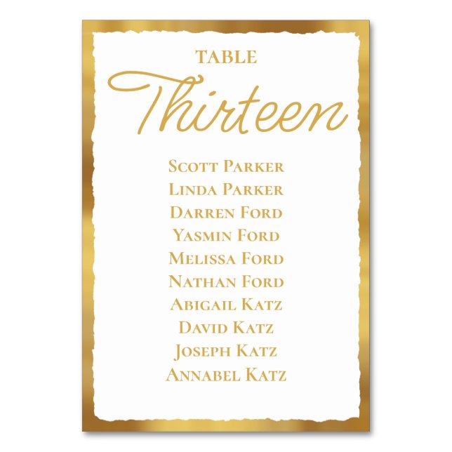 Bold Elegance White Gold Edge Seating Chart Table Number (Front)