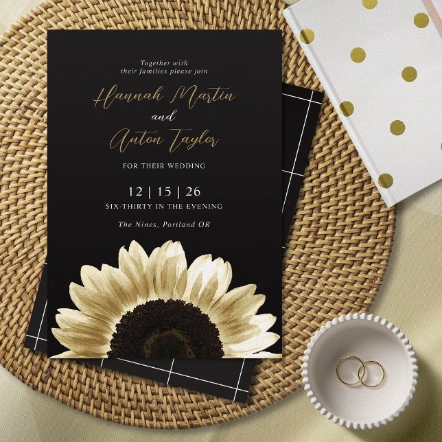 Bold & Elegant Black Gold Sunflower Invitation (Creator Uploaded)