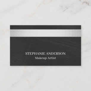 Bold & Elegant Black Silver Striped Makeup Artist Business Card
