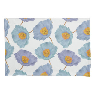 Bold Elegant Floral Watercolor Blue Poppies Pillowcase