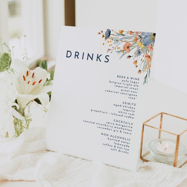 Bold Elegant Floral Wedding Drinks Menu Pedestal Sign (Creator Uploaded)
