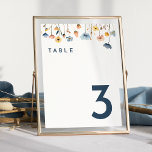 Bold Elegant Floral Wedding Table Number<br><div class="desc">Introducing our Bold Elegant Floral Wedding Table Number Design, a modern celebration of nature's artistry, featuring colourful floral watercolor arrangements in lovely hues of blush pink, navy and dusty blue, peach, and yellow with soft eucalyptus greenery beautifully set against a simple pristine white canvas with minimalist dark blue typography, creating...</div>