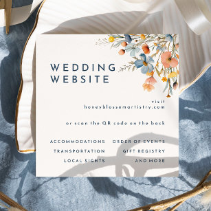 Bold Elegant Floral Wedding Website QR Code Enclosure Card