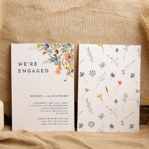 Bold Elegant Floral We're Engaged Engagement Party Invitation