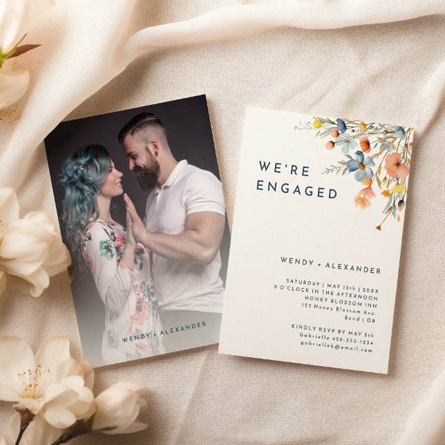 Bold Elegant Floral We're Engaged Photo Invitation (Creator Uploaded)