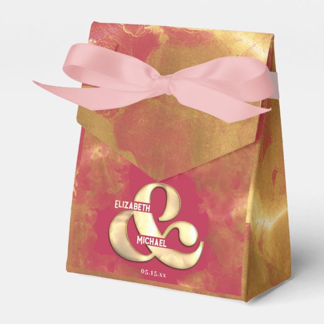 Bold Elegant Gold Pink Magenta Custom Wedding Favour Box (Front Side)