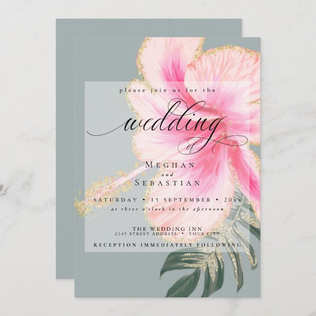 Bold Elegant Pink Floral Wedding Invitation (Front/Back)