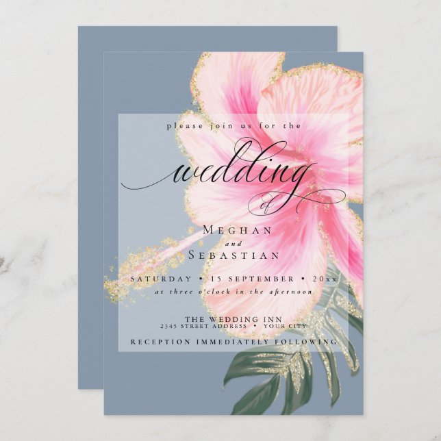 Bold Elegant Pink Floral Wedding Invitation (Front/Back)