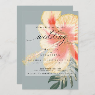Bold Elegant Scarlet Orange Yellow Floral Wedding  Invitation