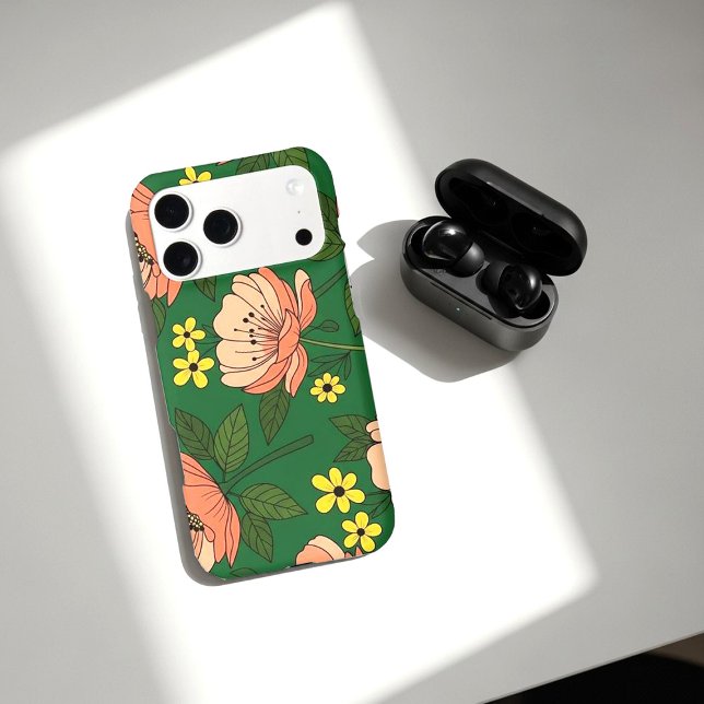 Bold Emerald Green and Peach Modern Floral Pattern (Creator Uploaded)