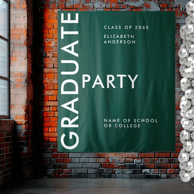 Bold Emerald Green Personalise Graduation Backdrop Tapestry (Creator Uploaded)