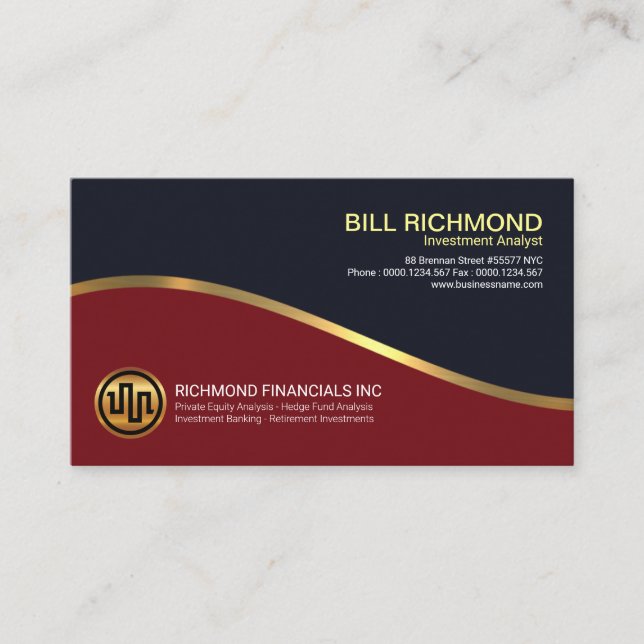 Bold Energetic Retro Gold Wave Investment Business Card (Front)