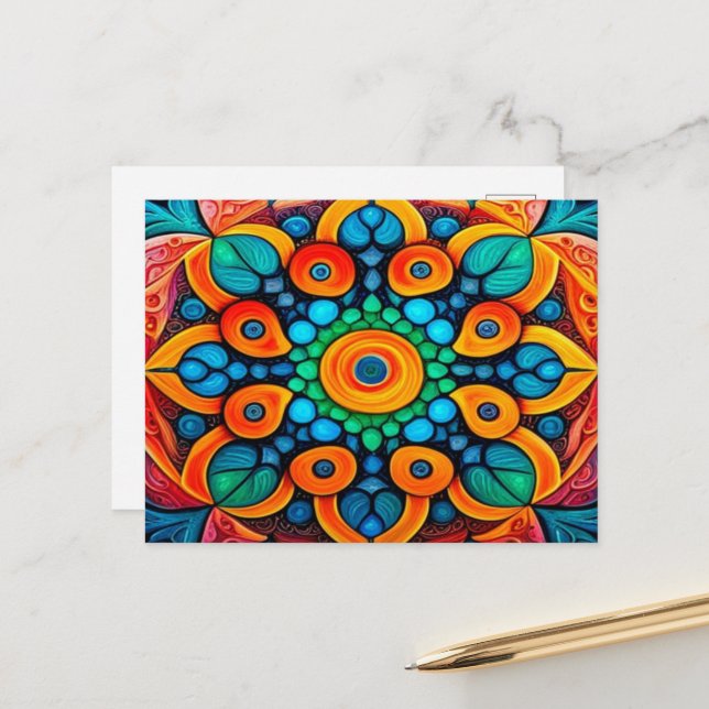 Bold Ethnic Mandala Postcard (Front/Back In Situ)