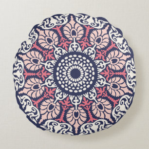 Bold Ethnic Modern Mandala boho chic Indian Yoga Round Cushion