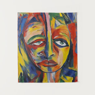 Bold Expressionist Portrait Emotional Abstract Art Tapestry
