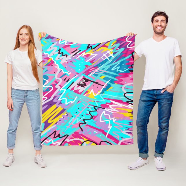 Bold Expressive Abstract Print Fleece Blanket (In Situ)
