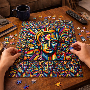 Bold, Eye-Catching, Multicolored Abstract Face Jigsaw Puzzle