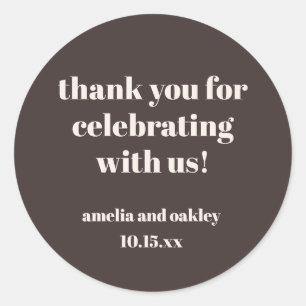 Bold Fall Brown Retro Custom Wedding Thank You  Classic Round Sticker