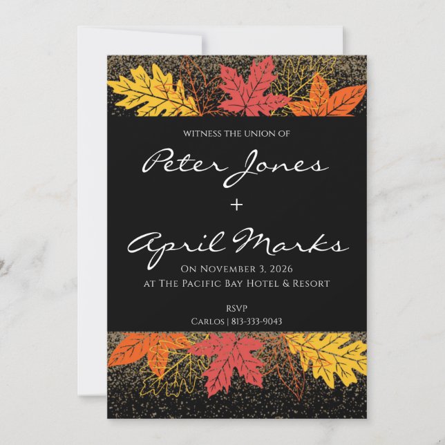 Bold Fall Leaves and Glitter Wedding Invitations  (Front)