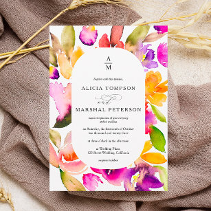 Bold fall oversize floral watercolor photo wedding invitation