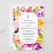 Bold fall oversize floral watercolor photo wedding invitation (Front)