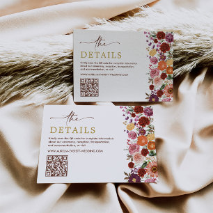 Bold Fall Wildflower Field Wedding Details QR Code Enclosure Card