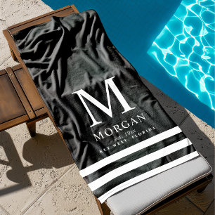 Bold Family Monogram Black White Beach Towel