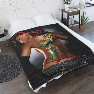 Bold  Fantasy Dragon Tattoo Woman Fleece Blanket