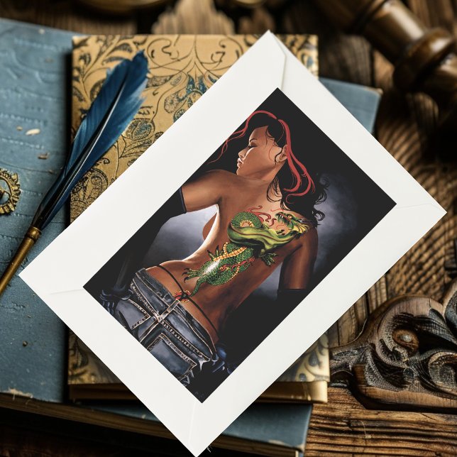 Bold  Fantasy Dragon Tattoo Woman Rectangular Sticker (Creator Uploaded)