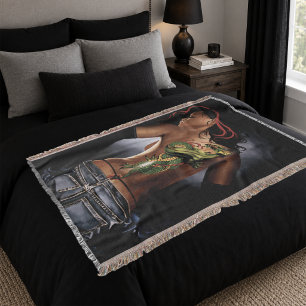 Bold  Fantasy Dragon Tattoo Woman Throw Blanket