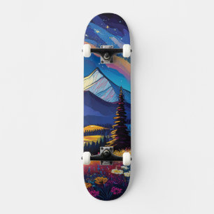 Bold Fantasy Mountain Landscape Cartoon Nature Skateboard