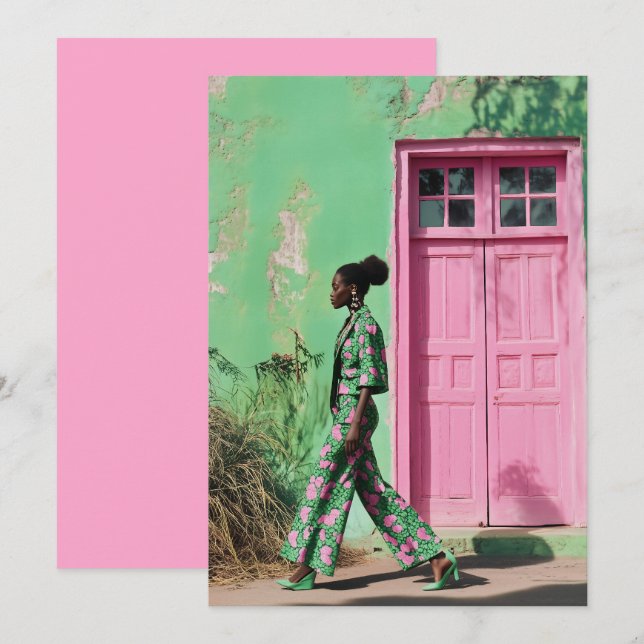 Bold Fashion in a Vibrant Urban Landscape Invitation (Front/Back)